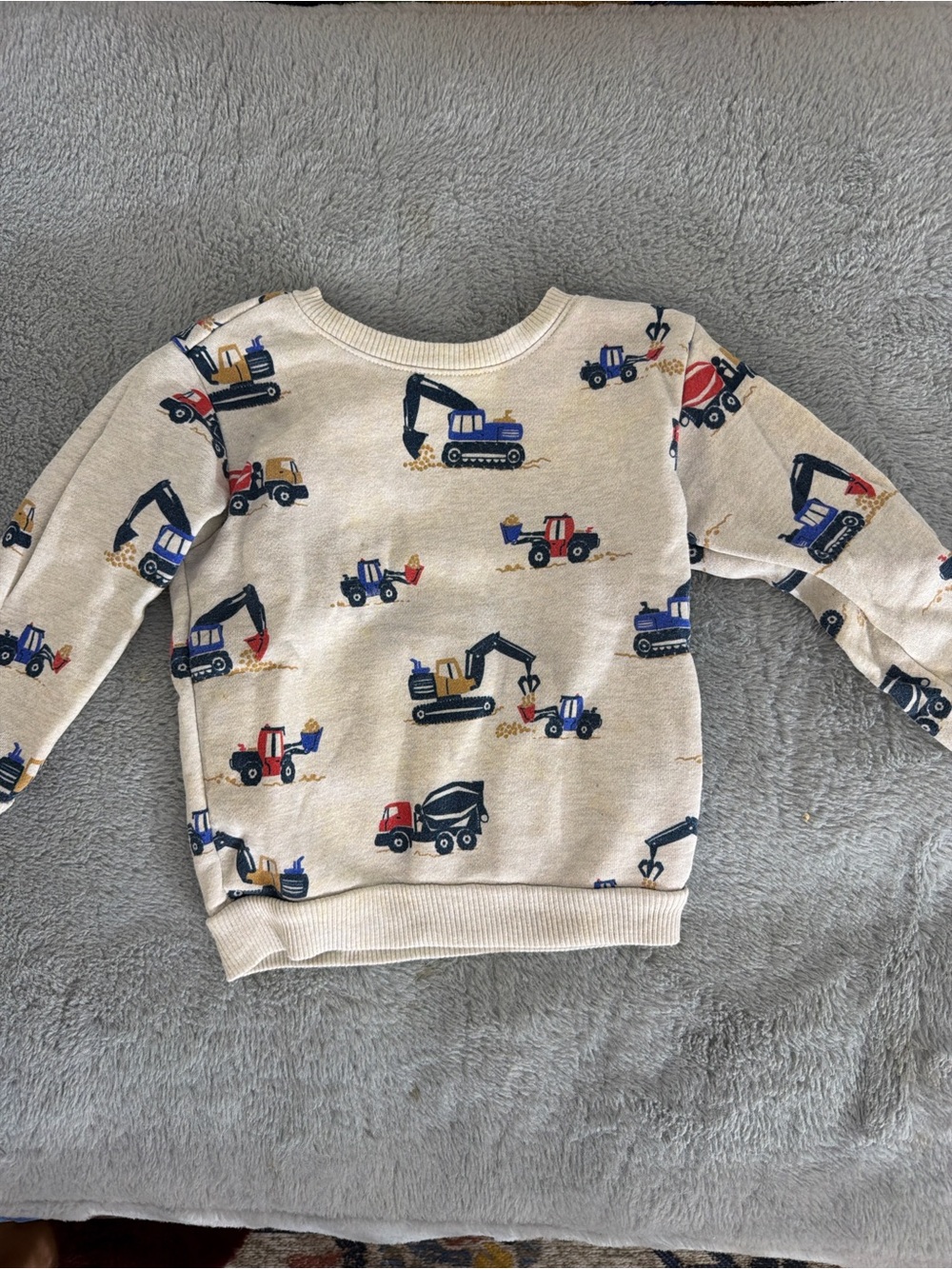 Garanimals Beige Sweatshirt with Colorful Construction Vehicle Print